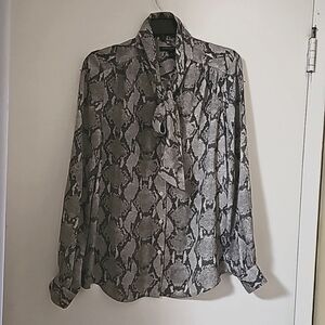 Banana Republic Factory Snakeskin Print Blouse with Tie Neck